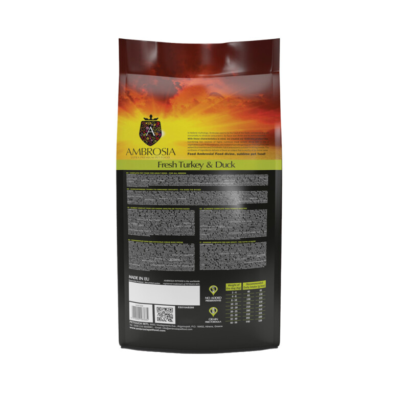 AMBROSIA Adult Fresh Turkey & Duck 12kg