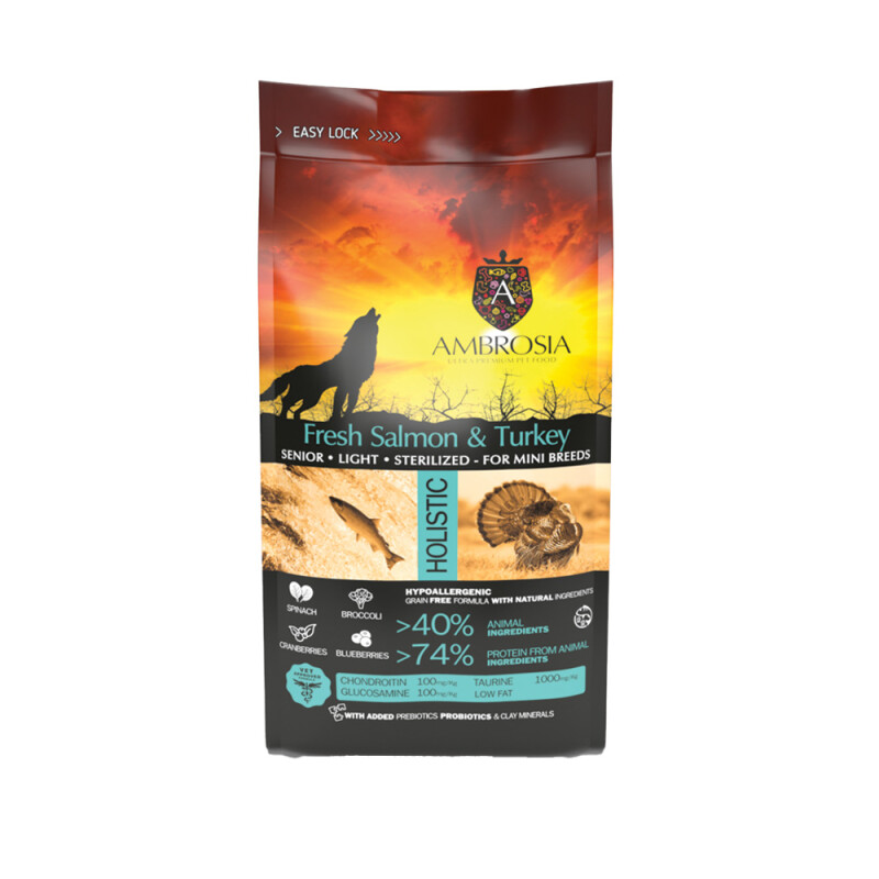 AMBROSIA Senior Mini Light Sterilized Fresh Salmon & Turkey
