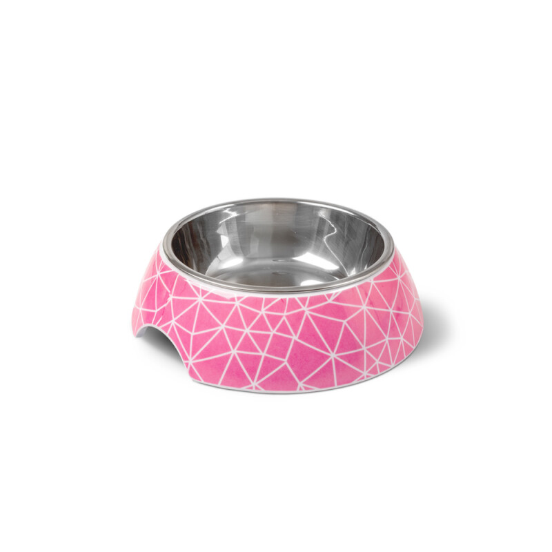 GLEE Μπολ φαγητού και νερού μελαμίνης με ανοξείδωτο κάδο Rhombus Ροζ S 200ml