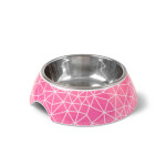 GLEE Μπολ φαγητού και νερού μελαμίνης με ανοξείδωτο κάδο Rhombus Ροζ M 440ml