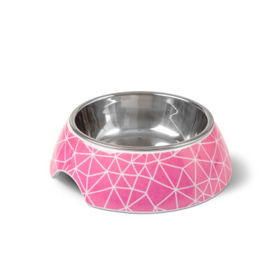 GLEE Μπολ φαγητού και νερού μελαμίνης με ανοξείδωτο κάδο Rhombus Ροζ