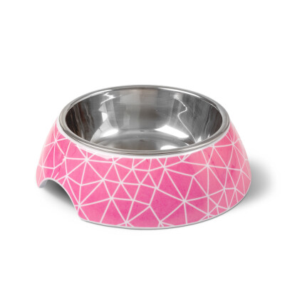 GLEE Μπολ φαγητού και νερού μελαμίνης με ανοξείδωτο κάδο Rhombus Ροζ L 700ml