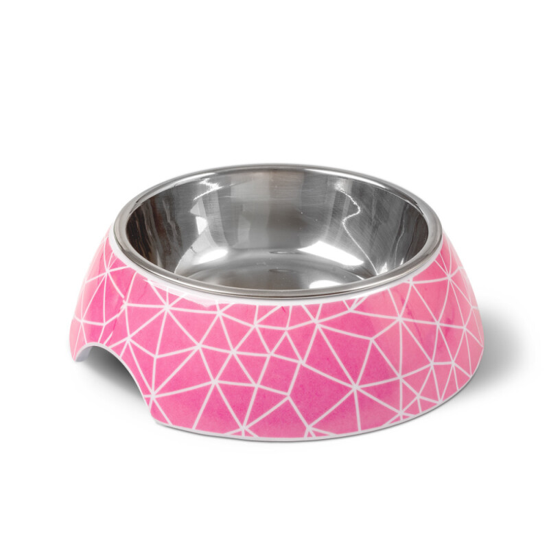 GLEE Μπολ φαγητού και νερού μελαμίνης με ανοξείδωτο κάδο Rhombus Ροζ L 700ml