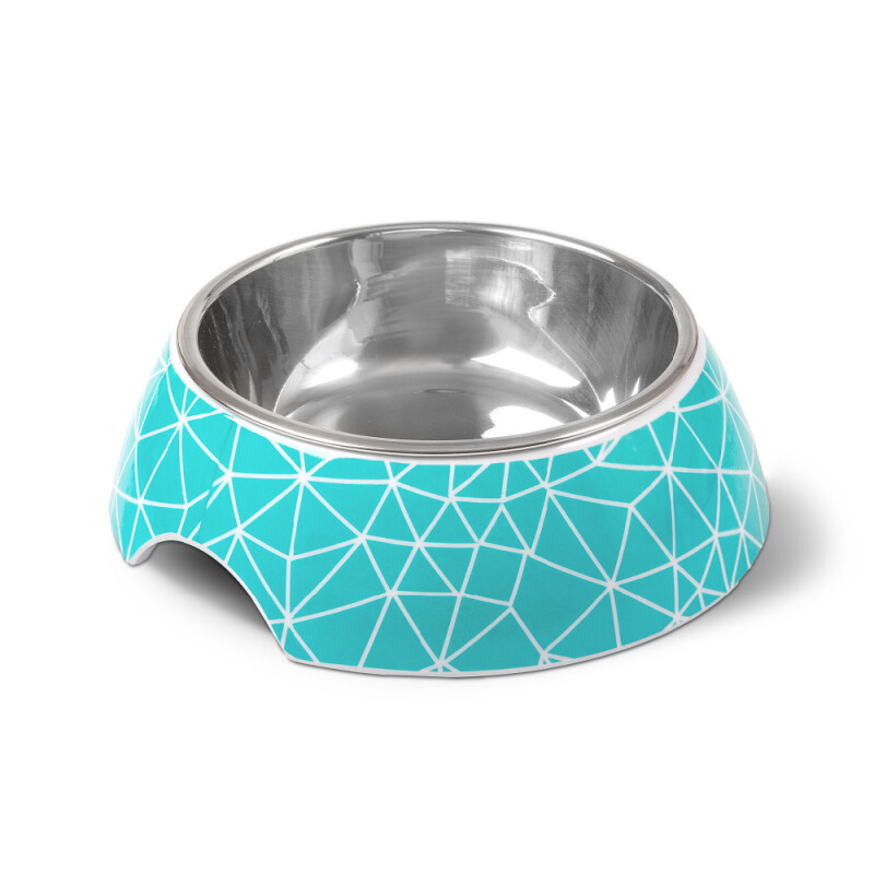 GLEE Μπολ φαγητού και νερού μελαμίνης με ανοξείδωτο κάδο Rhombus Τυρκουάζ