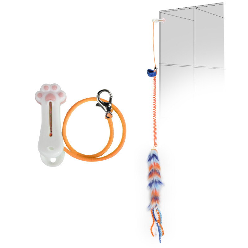 AFP Παιχνίδι Γάτας Furry Ball Fluffy Spring with Finger Ring Πορτοκαλί