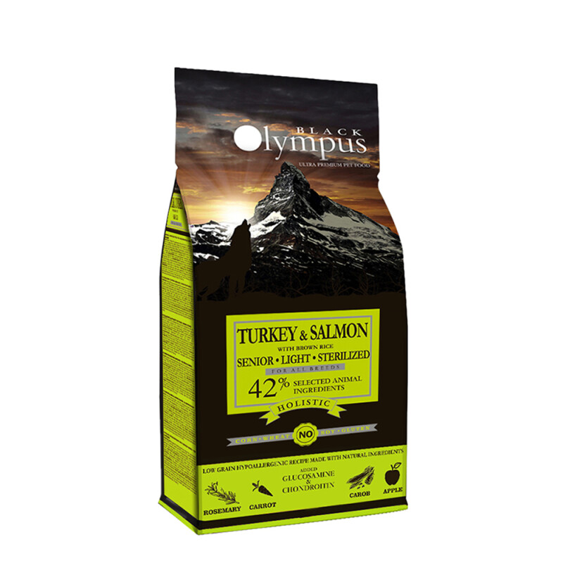 Black Olympus Low Grain Senior Light Sterilized Turkey & Salmon with Brown Rice